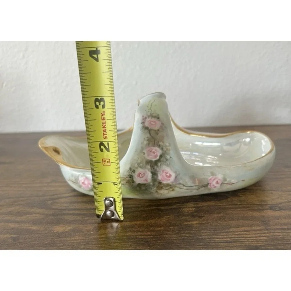 Antique French Limoges Handled Porcelain‎ Basket Hand Painted Floral & Gold